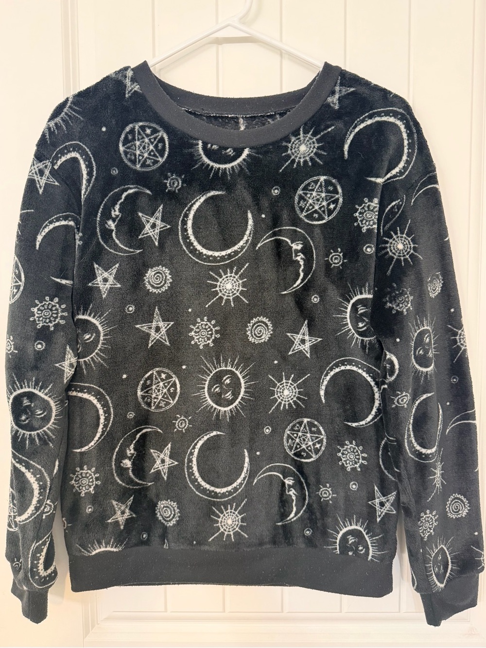 Whimsigoth Black Celestial Moon & Sun Print Plush Pullover - Picture 5 of 8